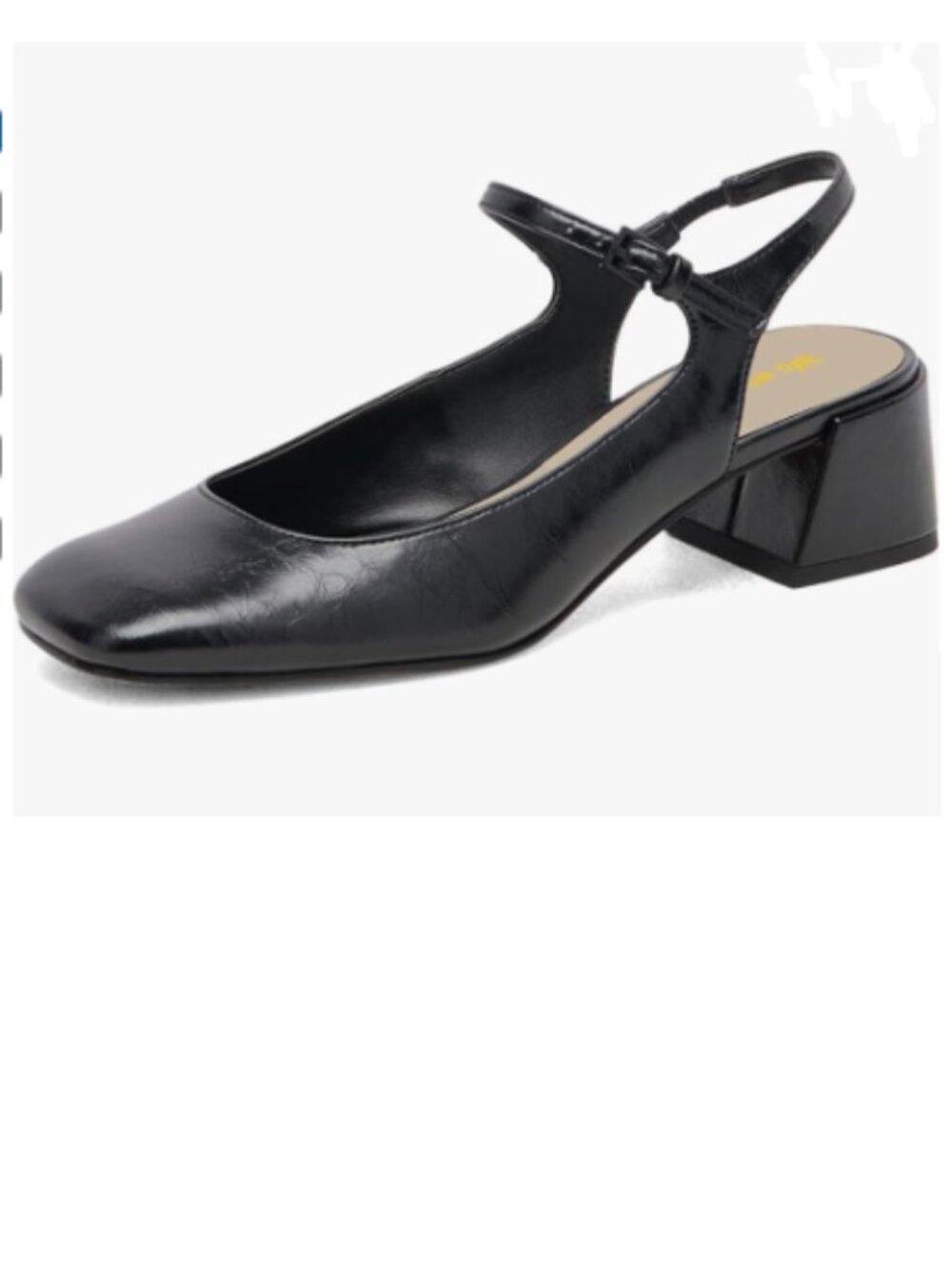 Black Women Slingback Square Toe Low Block Heel Pump Strap Buckle Mary Jane Shoe
